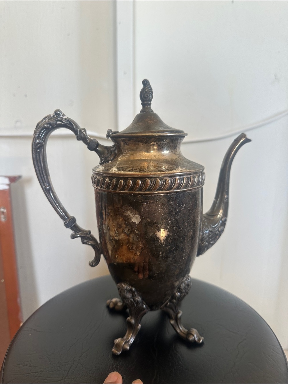 Vintage-Style Silver Teapot - Black Patina